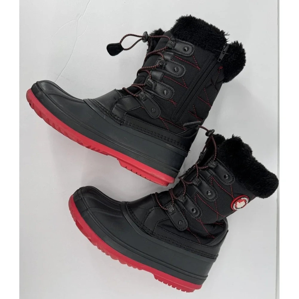 Canada Weather Gear Snow Boots Womens 6M Black Red Faux Fur Insulated Zip - Picture 3 of 10
